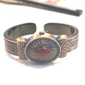 Southwestern Boho Copper Color Cuff Bracelet Hidden Watch Working New Battery